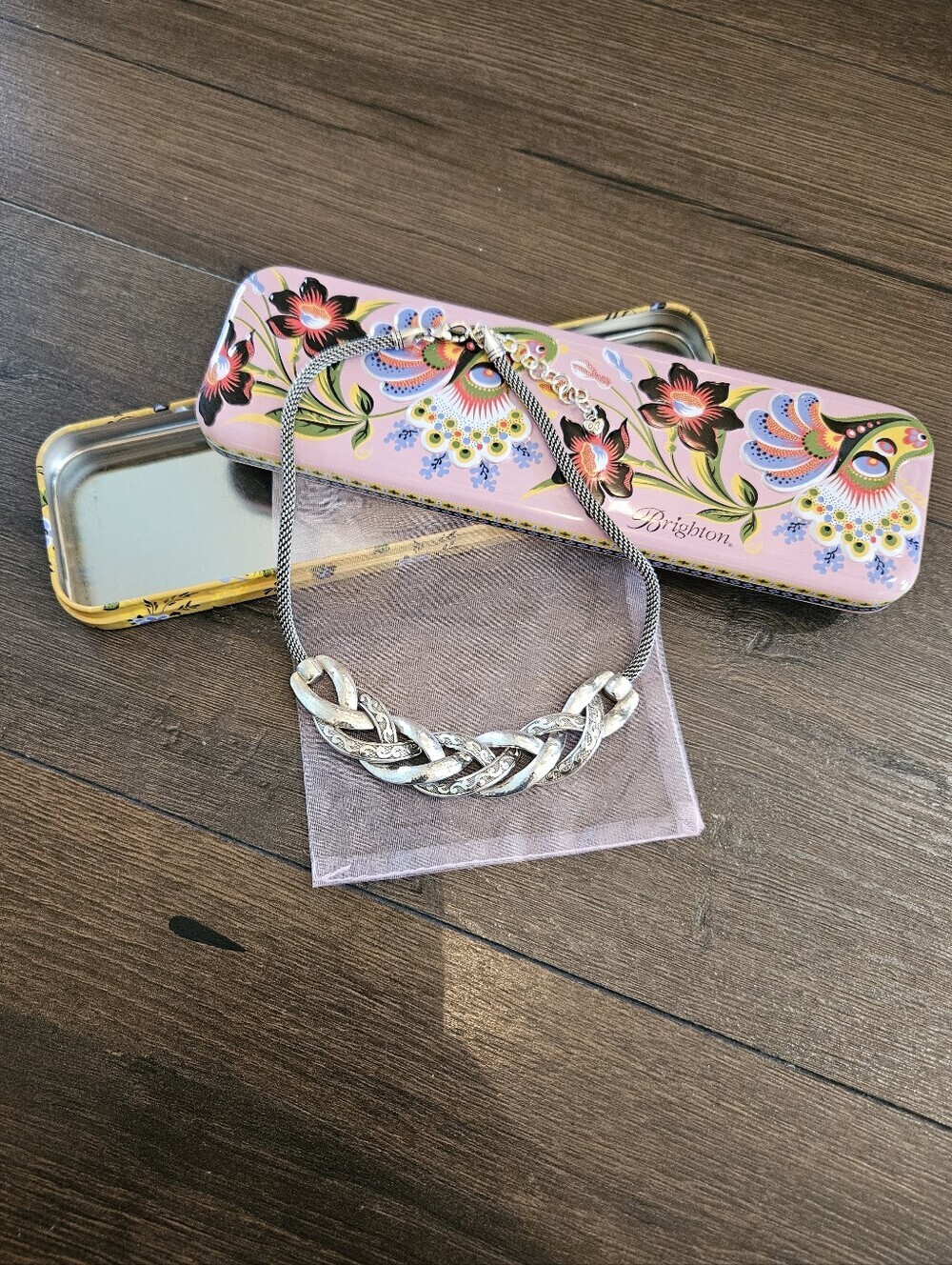 Brighton Venetian Canals Braided Necklace Retired Statement Scroll Keepsake Tin